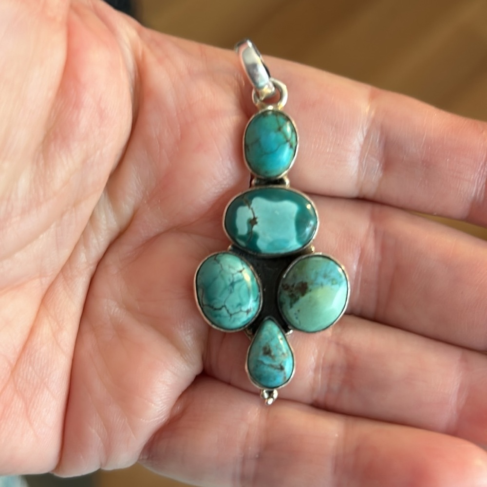 Sterling Silver Five Stone Turquoise Pendant - image 3
